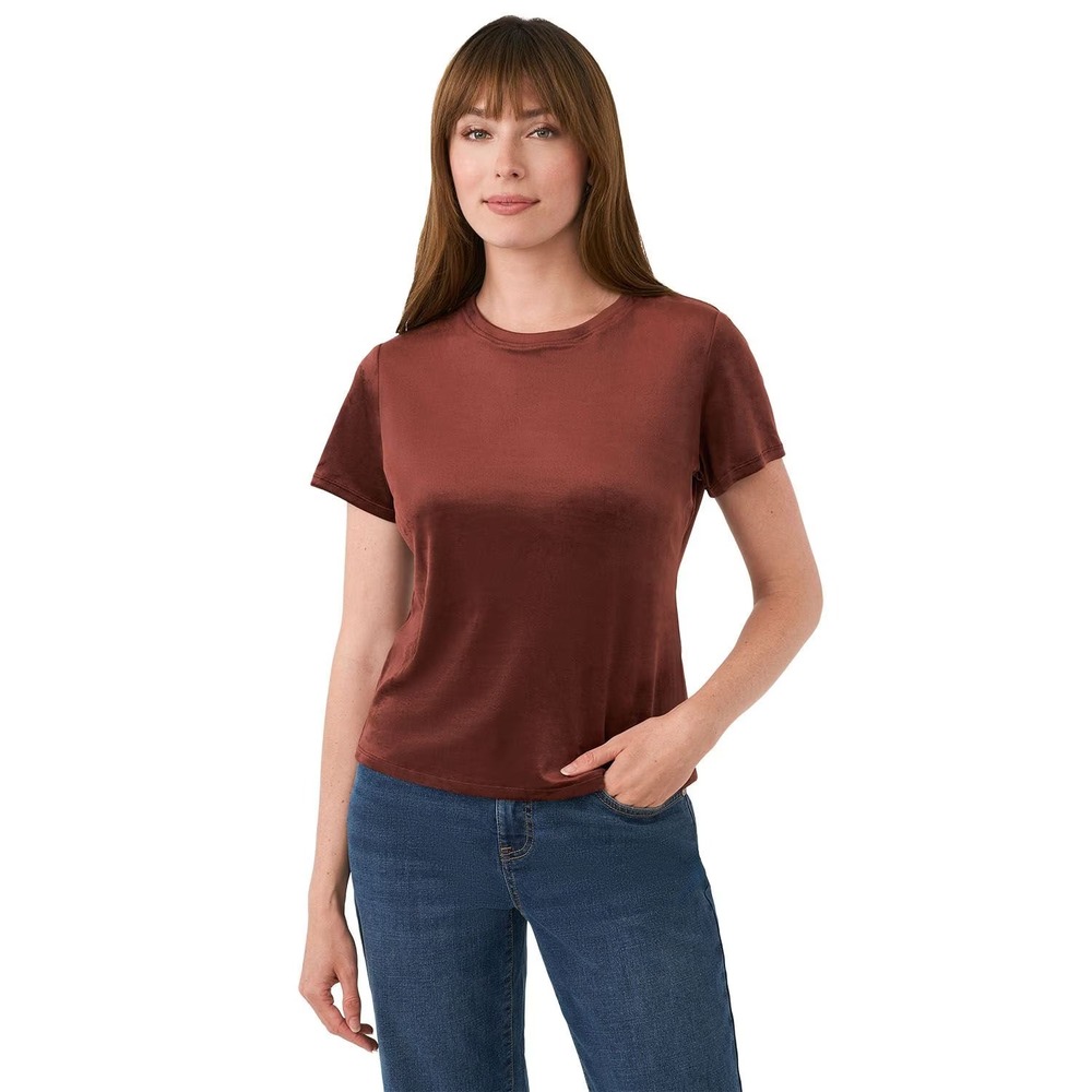 NWT Edited by Maren Morris Women's Velvet Short Sleeve Tee Size L Rust